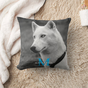 Personalized Custom Monogram Elegant Dog Pet Photo Throw Pillow