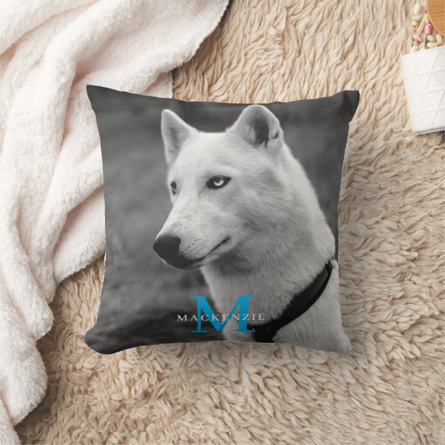 Personalized Custom Monogram Elegant Dog Pet Photo Throw Pillow (Blanket)