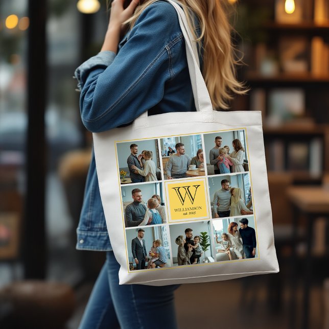 Personalized Custom Monogram Family Photo Collage Tote Bag (Personalized Custom Monogram Family Photo Collage Tote Bag)