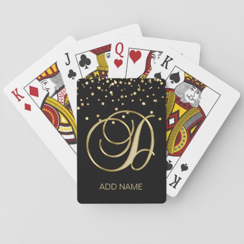 Personalized Custom Monogram Letter D Gold Black Poker Cards