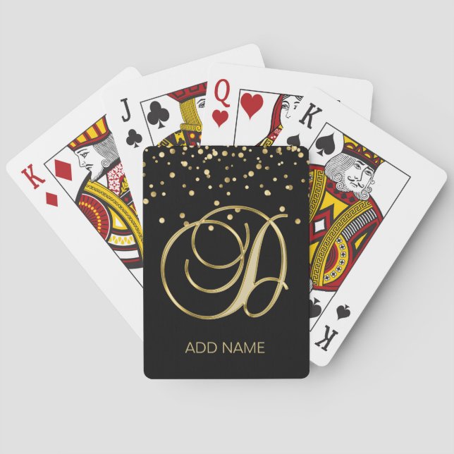 Personalized Custom Monogram Letter 'D' Gold Black Poker Cards (Back)