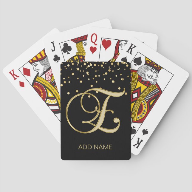 Personalized Custom Monogram Letter 'E' Gold Black Poker Cards (Back)