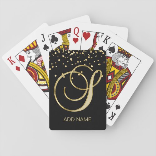 Personalized Custom Monogram Letter S Gold Black Playing Cards