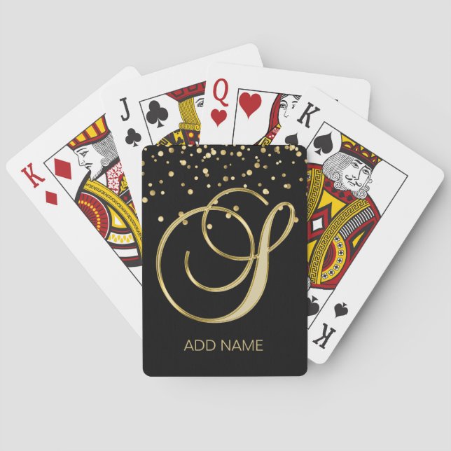 Personalized Custom Monogram Letter 'S' Gold Black Poker Cards (Back)