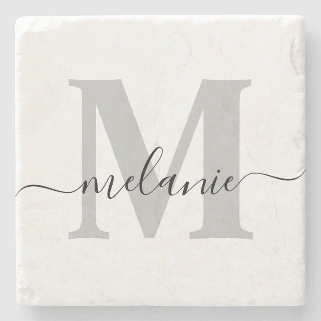 Personalized Custom Monogram Script Name Initial Stone Coaster (Front)
