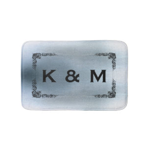 Personalized Custom Monogrammed Blue Gray Swirl Bath Mat