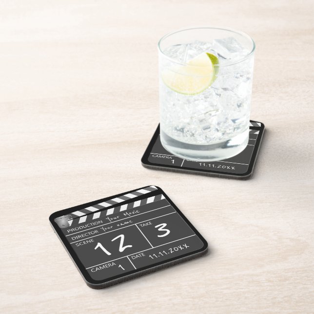 Personalized Custom Movie Clapperboard Novelty Drink Coaster (Right Side)