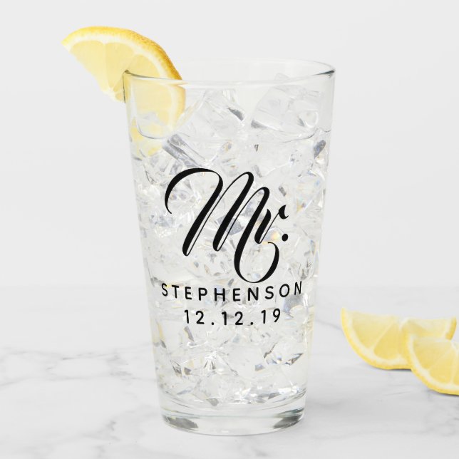 Personalized Custom Mr Mrs Couple Wedding His Hers Glass (Front Ice)