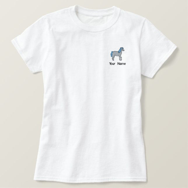 Personalized Custom Name Adorable Cute Pink Horse Embroidered Shirt (Design Front)