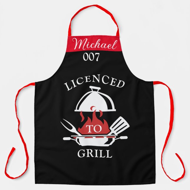 Personalized Custom Name Aprons, Licenced To Grill Apron (Front)
