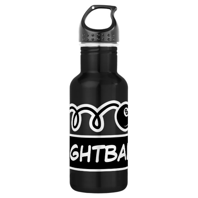 Personalized custom name billiards eightball stainless steel water bottle (Front)