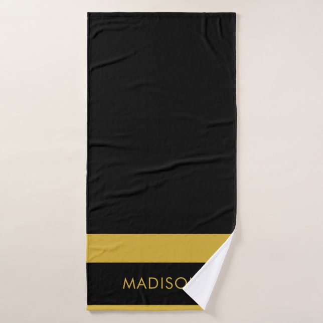 Personalized Custom Name Black Stylish Bath Towel (Bath Towel)