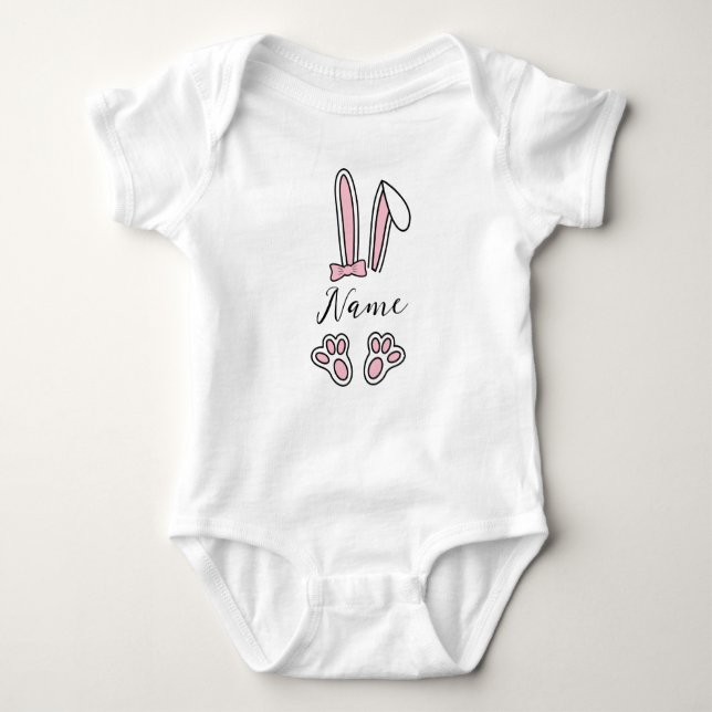 Personalized Custom Name Bunny Monogram Baby Girl Baby Bodysuit (Front)