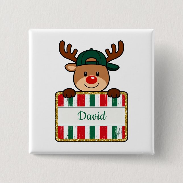 Personalized Custom Name Christmas Reindeer Button (Front)