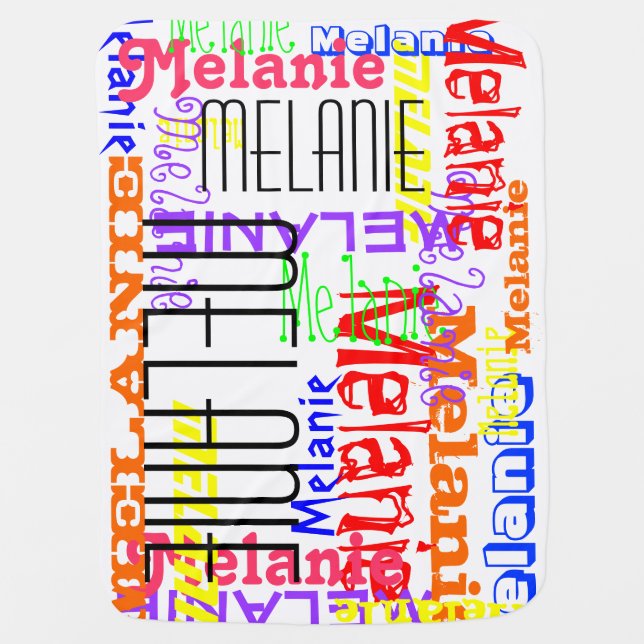 Personalized Custom Name Collage Colorful Baby Blanket (Front)