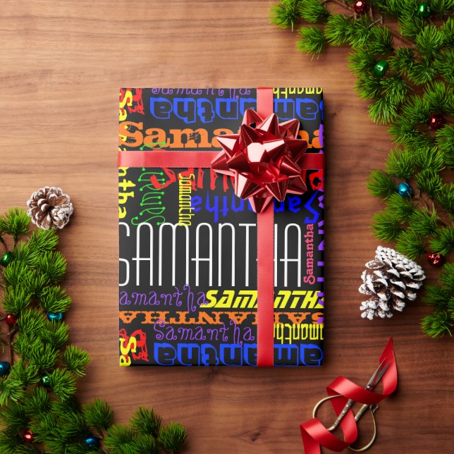 Personalized Custom Name Collage Colorful Birthday Wrapping Paper (Holiday Gift)