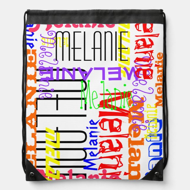 Personalized Custom Name Collage Colorful Drawstring Bag (Front)
