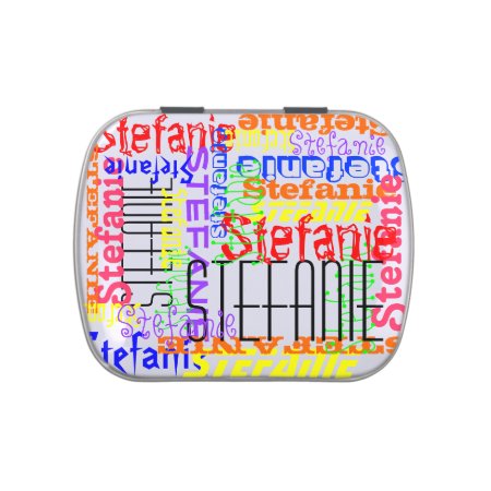 Personalized Custom Name Collage Colorful Jelly Belly Candy Tin