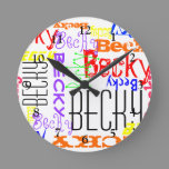 Personalized Custom Name Collage Colorful Round Clock