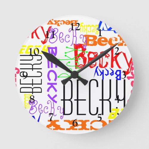 Personalized Custom Name Collage Colorful Round Clock