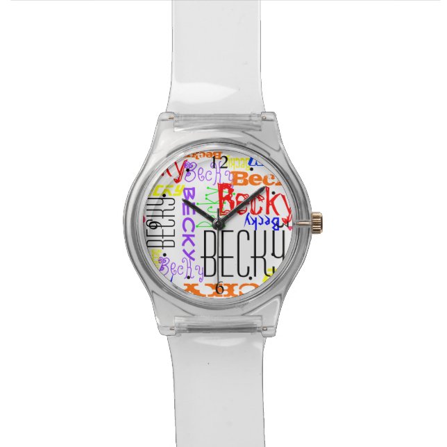 Personalized Custom Name Collage Colorful Wrist Watch (Close Up)