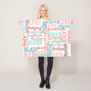 Personalized Custom Name Collage Turquoise Orange Fleece Blanket
