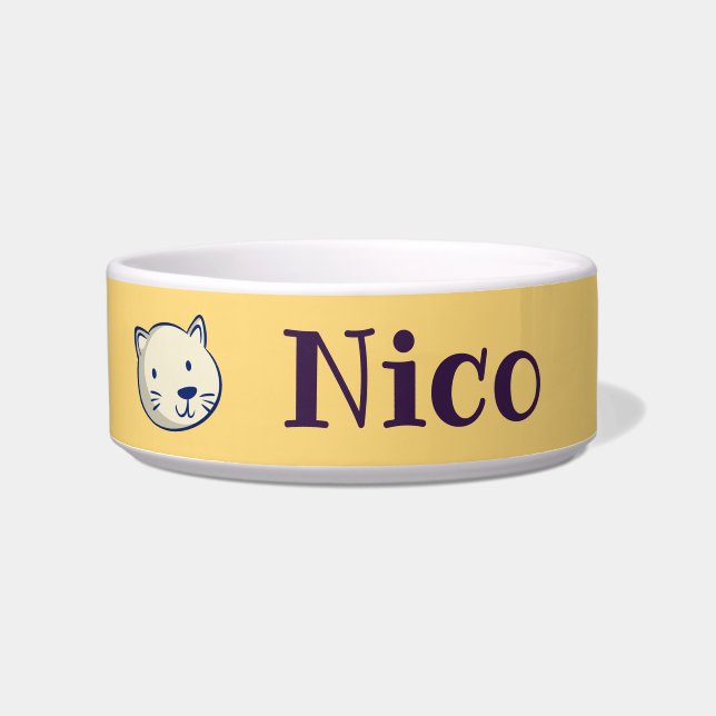 Personalized Custom Name Cute Cat Food or water Bo Bowl (Front)