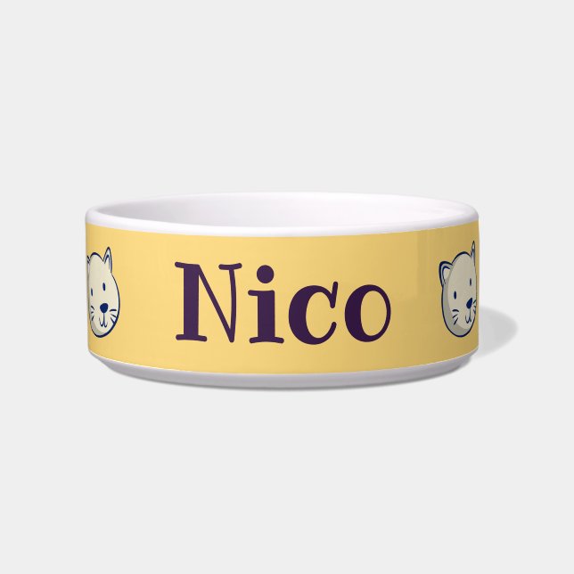 Personalized Custom Name Cute Cat Food or water Bo Bowl (Front)