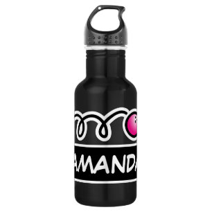Personalized custom name cute pink bowling ball stainless steel water bottle