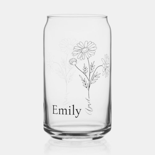 Personalized Custom Name Daisy April Birth Flower Can Glass