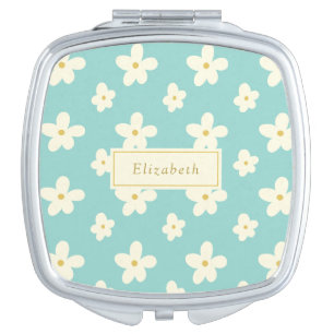 Personalized Custom Name Daisy Floral Cute Flowers Compact Mirror