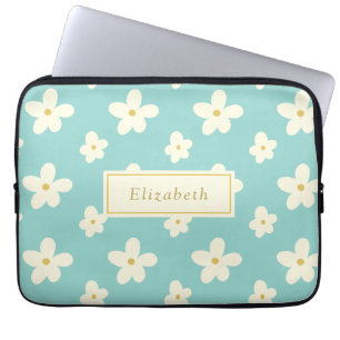 Personalized Custom Name Daisy Floral Cute Flowers Laptop Sleeve
