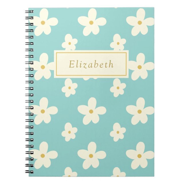 Personalized Custom Name Daisy Floral Cute Flowers Notebook (Front)