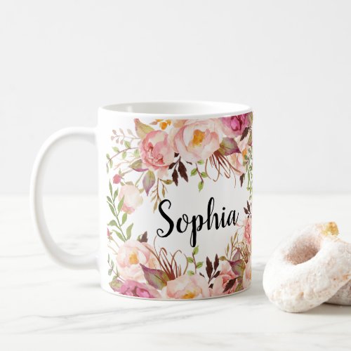 Personalized Custom Name Floral Boho Coffee Mug