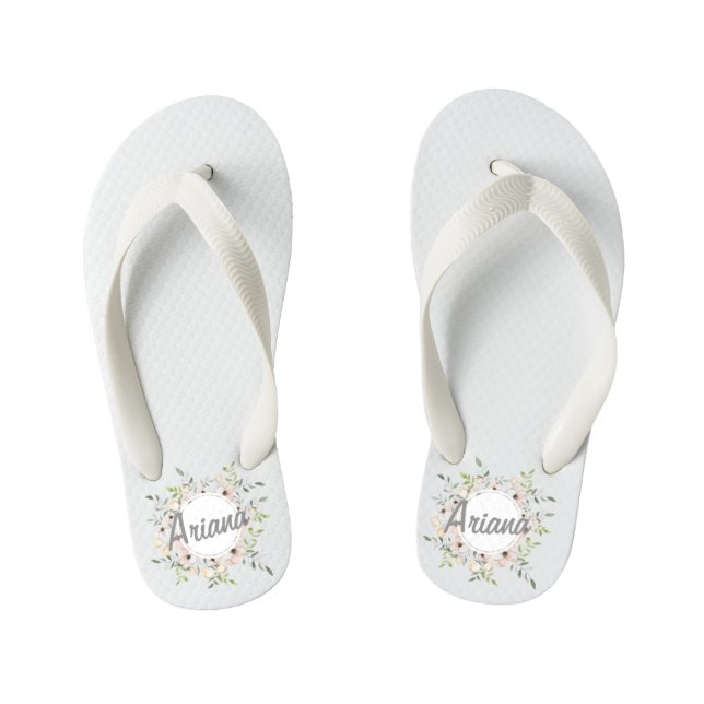 Personalized Custom Name Floral Wreath Flip Flops (Footbed)