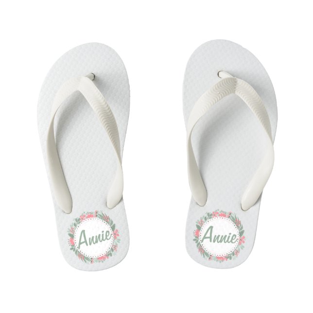 Personalized Custom Name Floral Wreath Flip Flops (Footbed)