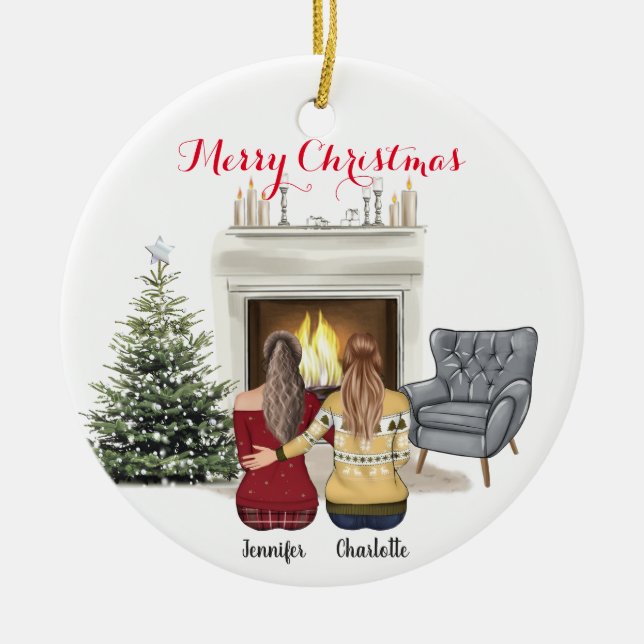 Personalized Custom name for Besties Ceramic Ornament (Front)