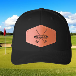 Personalized Custom Name Golf Leather Patch Hat