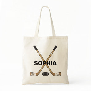 Personalized Custom Name Hockey Sticks School Book Tote Bag