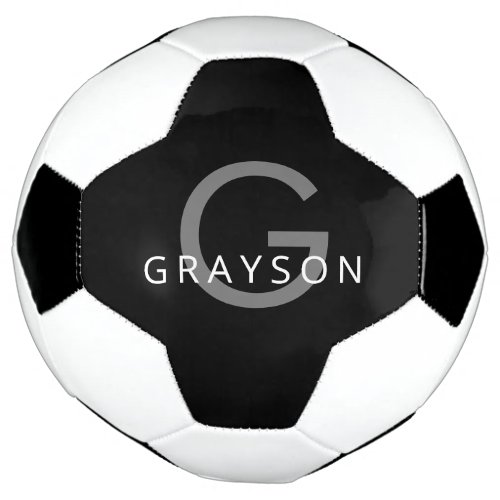 Personalized Custom Name Initial Black Gray Soccer Ball