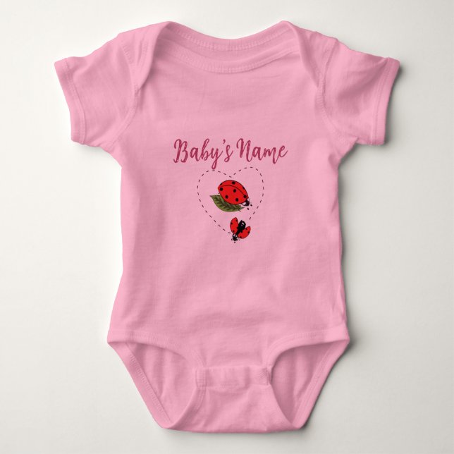 Personalized/Custom Name Ladybug Pink Baby  Bodysuit (Front)