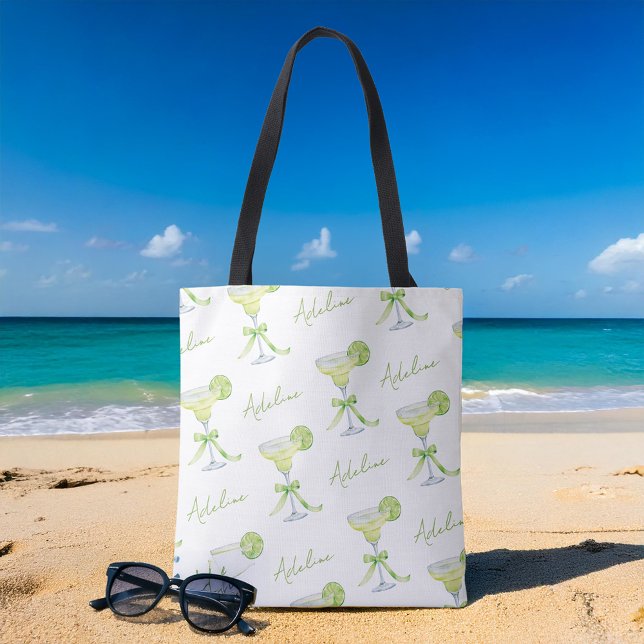 Personalized Custom Name Margarita Pattern Tote Bag (Shown on a medium-sized tote bag)