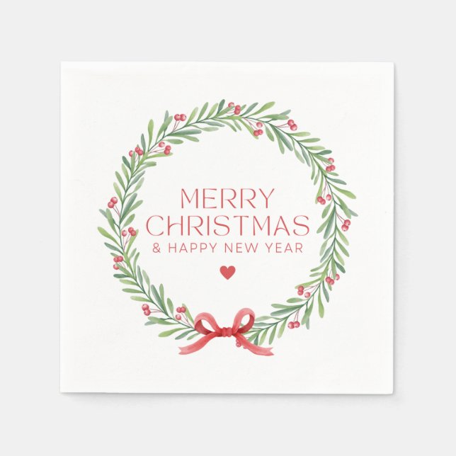 Personalized Custom Name Merry Christmas Happy New Napkins (Front)