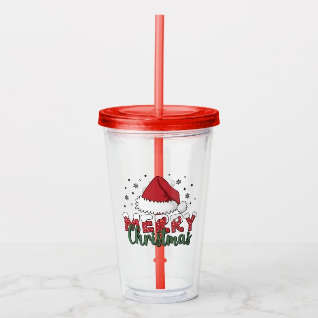 Personalized Custom Name Merry Christmas Holiday Acrylic Tumbler (Front)