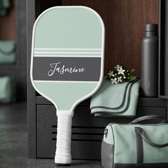 Personalized Custom Name Mint Green Gray Carbon Fiber Pickleball Paddle (Creator Uploaded)