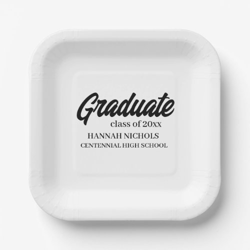 Personalized Custom Name Modern Script Graduation Paper Plates