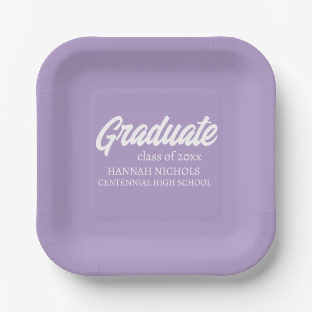 Personalized Custom Name Modern Script Graduation  Paper Plates (Front)