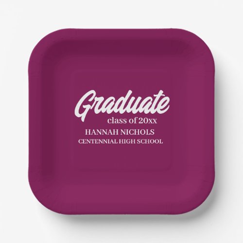 Personalized Custom Name Modern Script Graduation  Paper Plates