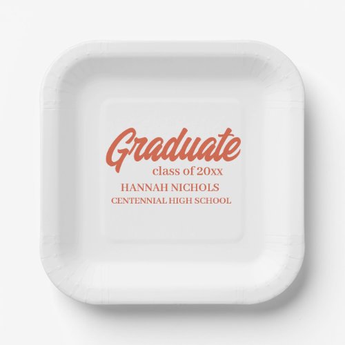 Personalized Custom Name Modern Script Graduation Paper Plates