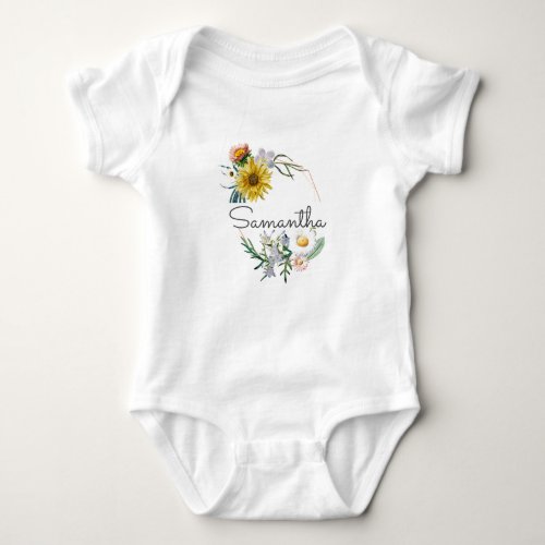 Personalized Custom Name Monogram Floral Wreath Baby Bodysuit